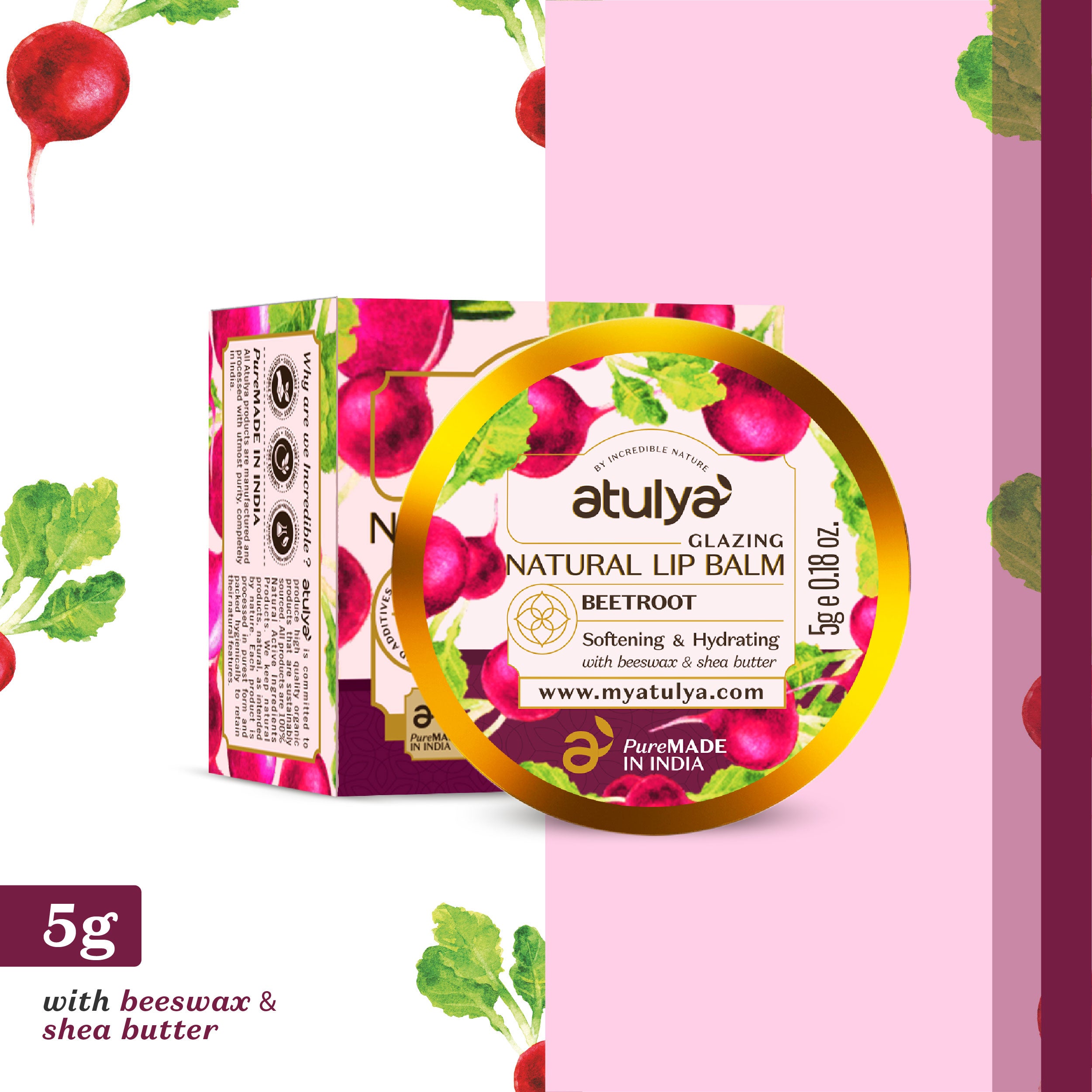 Atulya Beetroot Lip Balm for Hydrating Lips