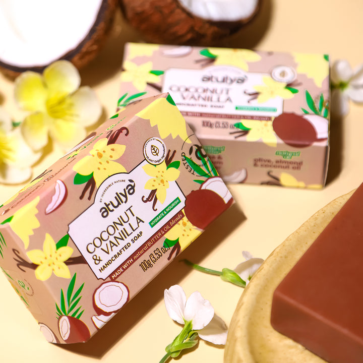 Atulya Coconut & Vanilla Handcrafted Soap for Dryness | Gentle Cleanser - 100gm