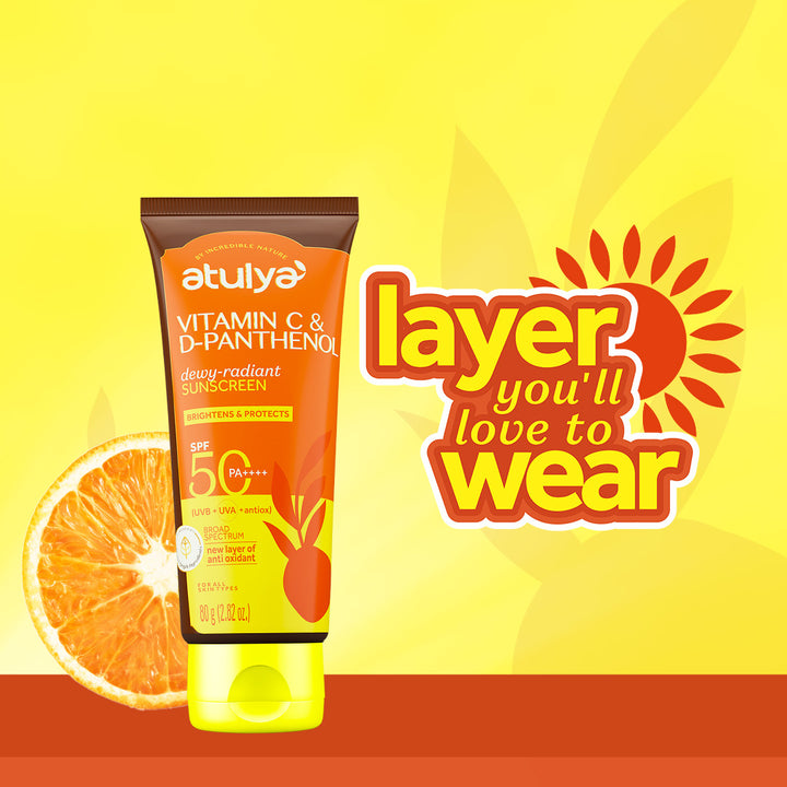 Atulya Vitamin C & D-Panthenol Sunscreen | SPF 50 PA++++ | Dewy-radiant - 80g