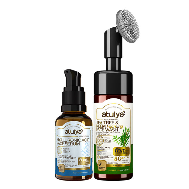 Atulya Tea Tree & Neem Foaming Face Wash and Hyaluronic Acid Face Serum Combo for Clear Hydrated Skin