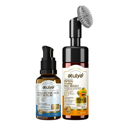 Atulya Papaya Foaming Face Wash and Hyaluronic Acid Face Serum Combo for Fresh Hydrated Skin