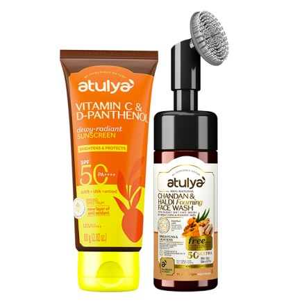 Atulya Haldi & Chandan Foaming Face Wash and Vitamin C & D-Panthenol Sunscreen SPF 50 PA++++ Combo