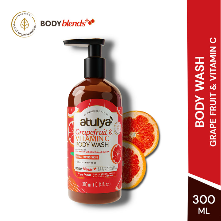 Atulya Grapefruit & Vitamin C Body Wash | Brightens Skin | Citrusy Fragrance | Hydrates and Nourishes | Paraben & SLS Free | Suitable for All Skin Types | 300 ML