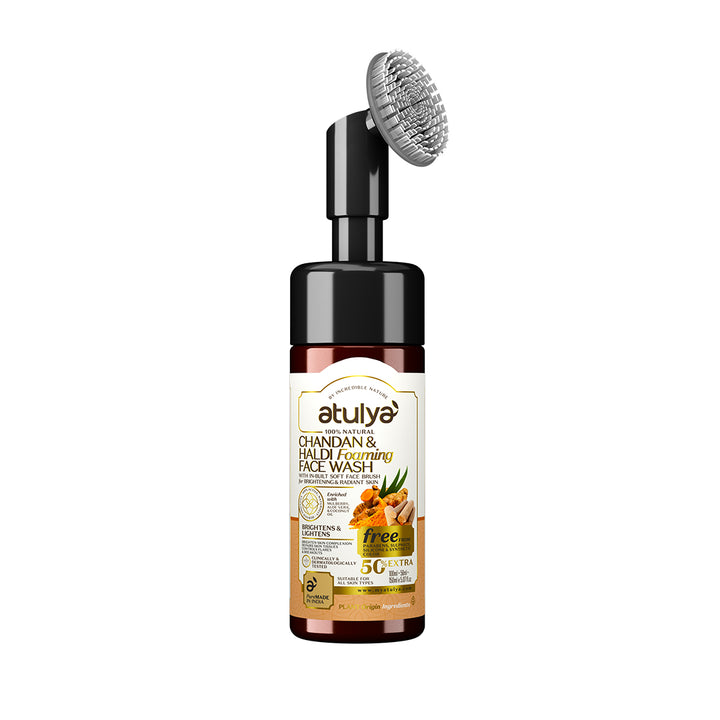 atulya Haldi & Chandan Foaming Face Wash with Built-In Silicone Brush - 150ml