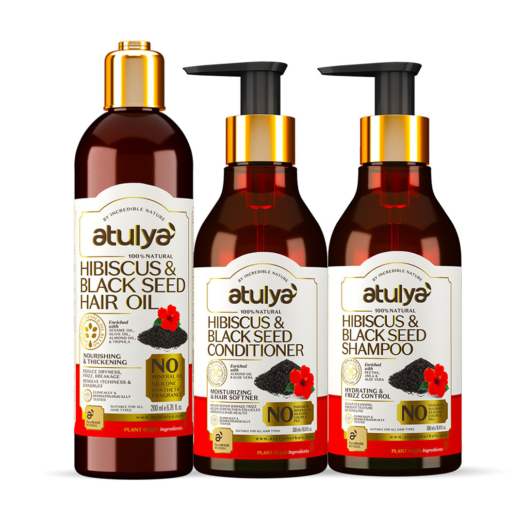 Atulya Hibiscus & Black Seed Combo (Shampoo + Conditioner + Hair Oil )