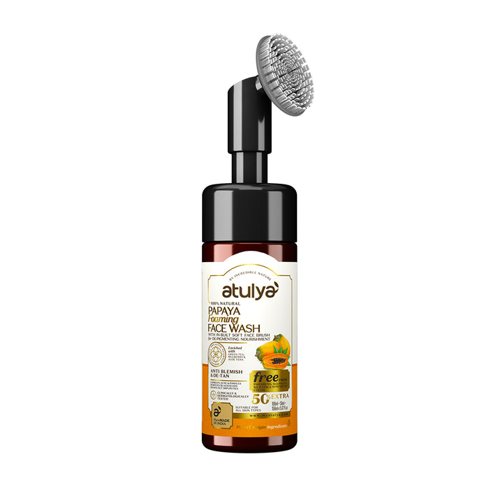 atulya Papaya Foaming Face Wash with Built-In Silicone Brush - 150ml