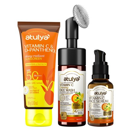 Atulya Vitamin C Face Wash, Vitamin C Face Serum and Vitamin C & D-Panthenol Sunscreen SPF 50 PA++++ Combo
