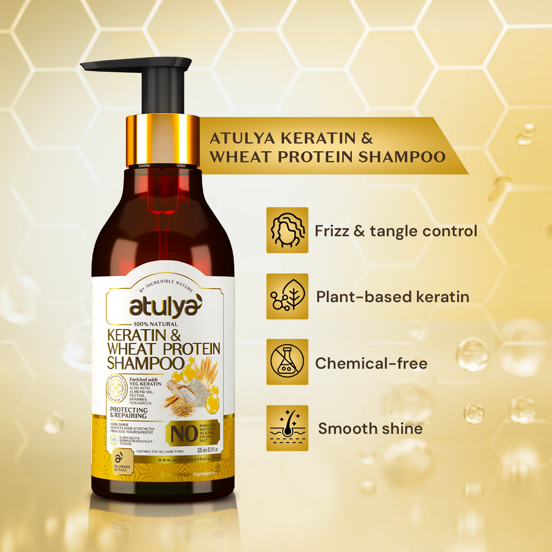 Atulya Keratin & Wheat Protein Hair Oil & Shampoo Combo for Strong Smooth Healthy Hair