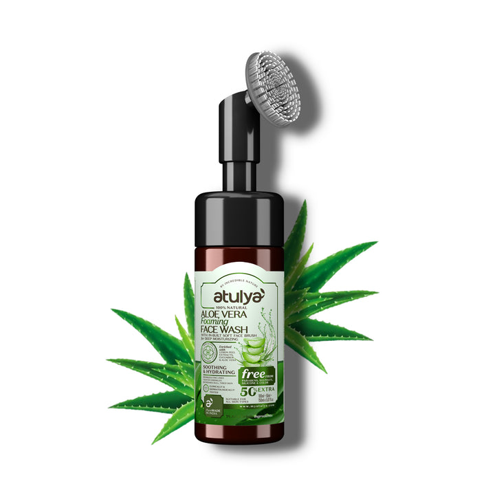 atulya Aloe Vera Foaming Face Wash with Built-In Silicone Brush - 150ml