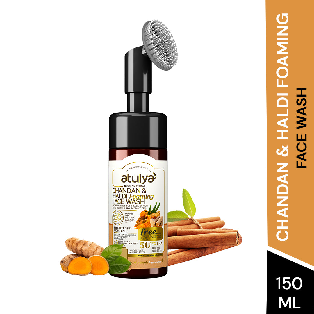 atulya Haldi & Chandan Foaming Face Wash with Built-In Silicone Brush - 150ml