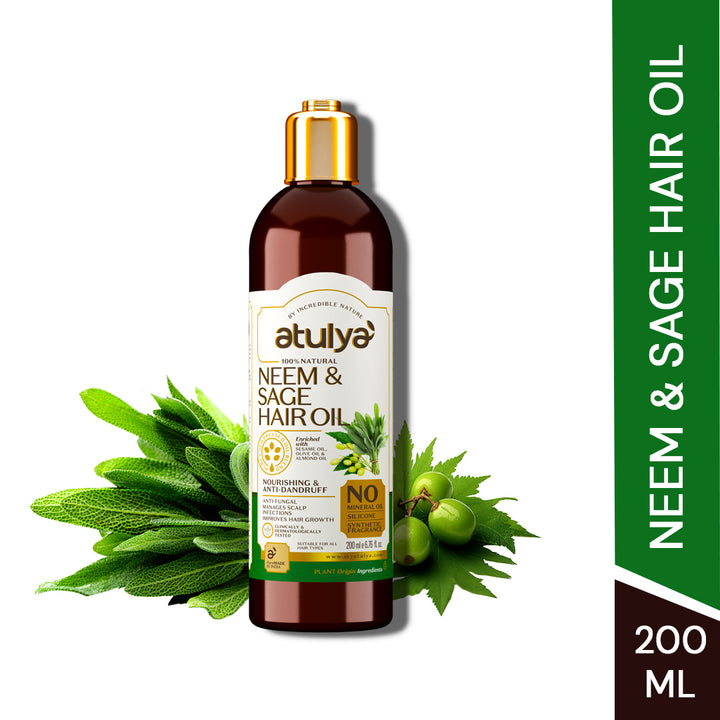 atulya Neem & Sage Hair Oil - Silicones, Parabens, Mineral Oil Free (100% Natural)