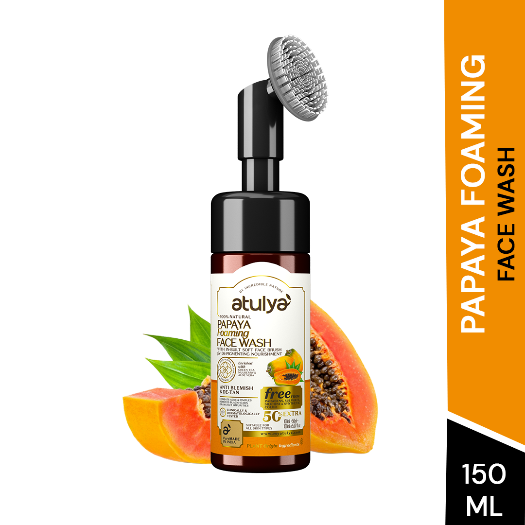atulya Papaya Foaming Face Wash with Built-In Silicone Brush - 150ml