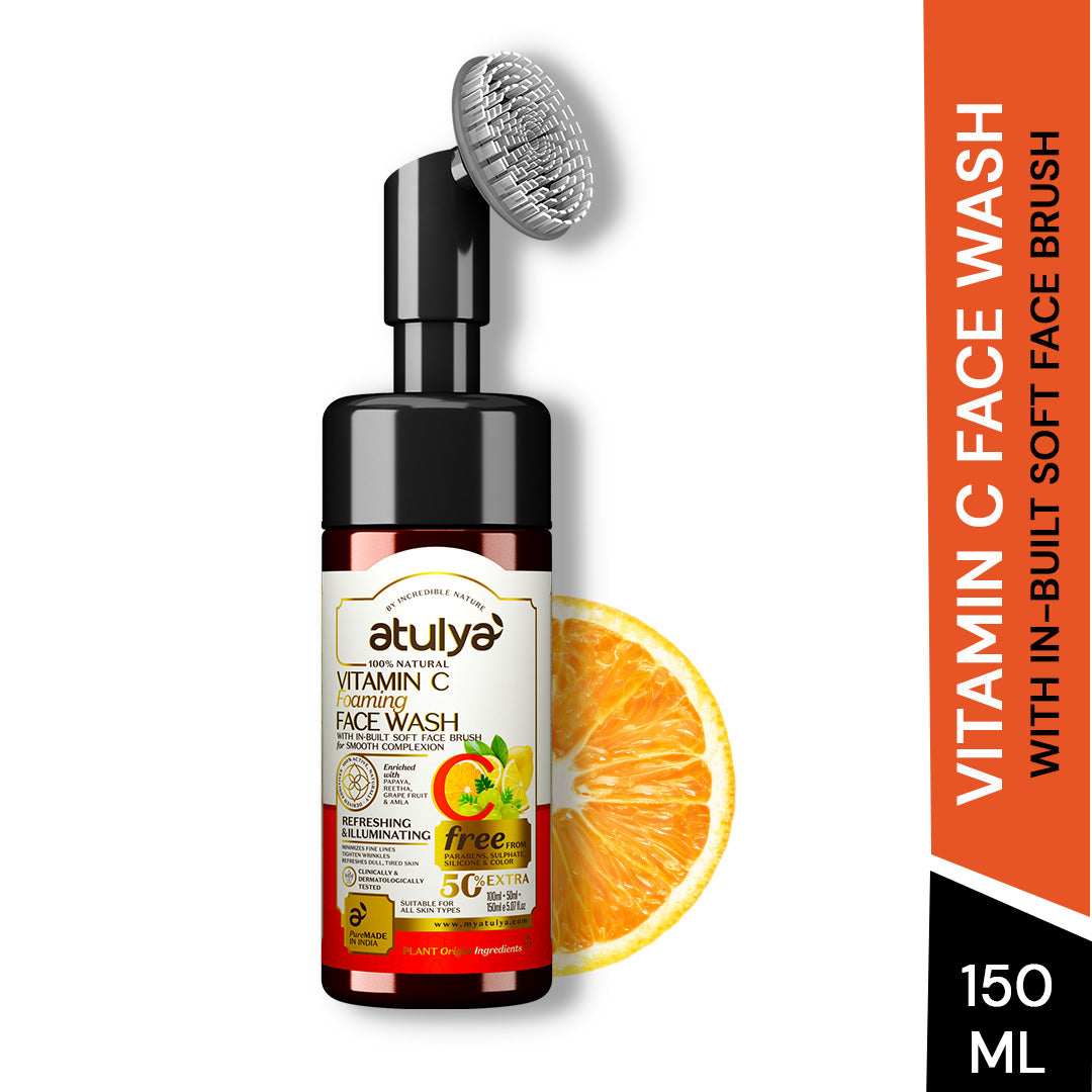 atulya Vitamin C Foaming Face Wash with Silicone Brush - 150ml (BUY1GET1)