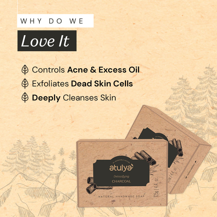 Atulya Activated Bamboo Charcoal Soap  for Deep Cleansing - 125gm