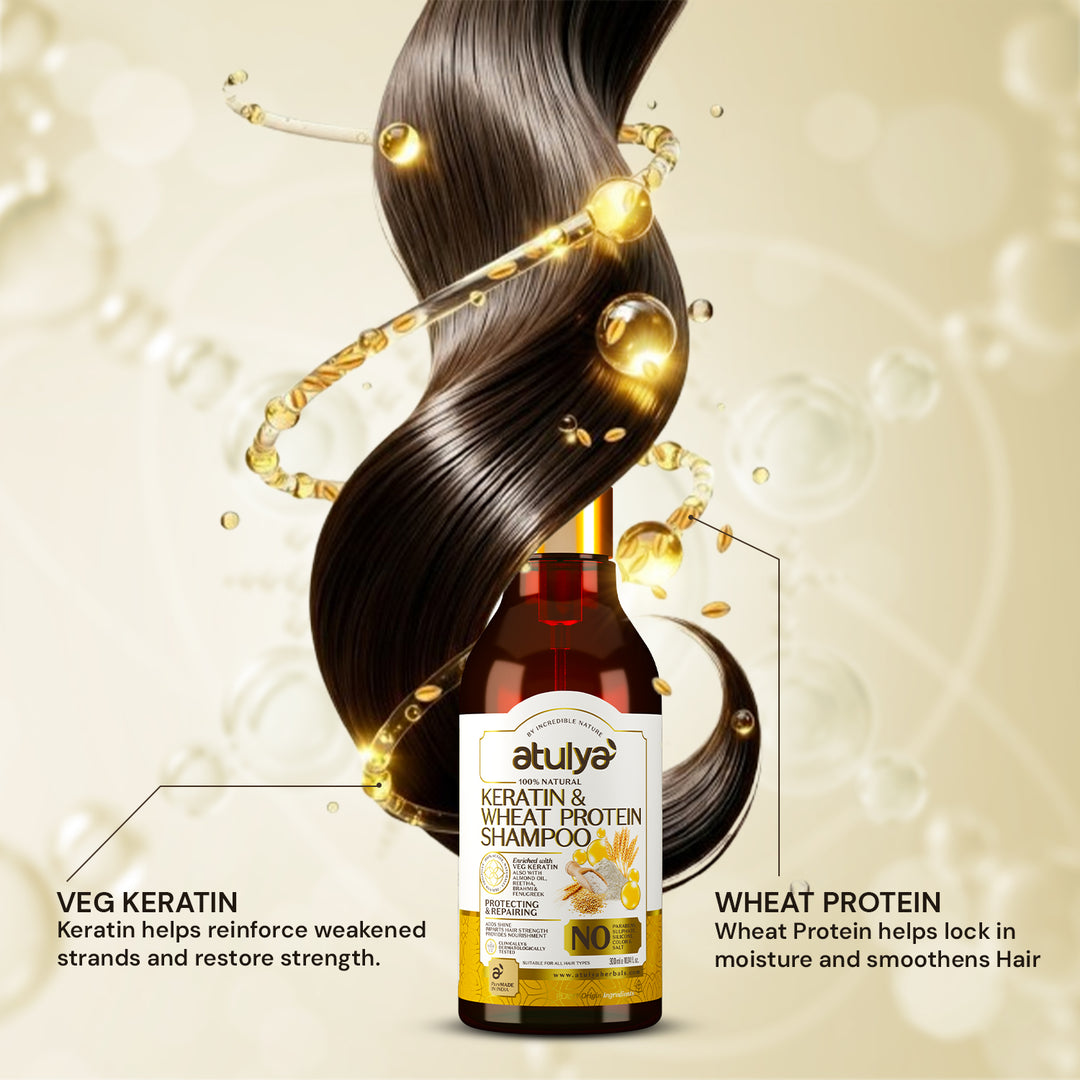 Atulya Keratin & Wheat Protein Hair Oil & Shampoo Combo for Strong Smooth Healthy Hair