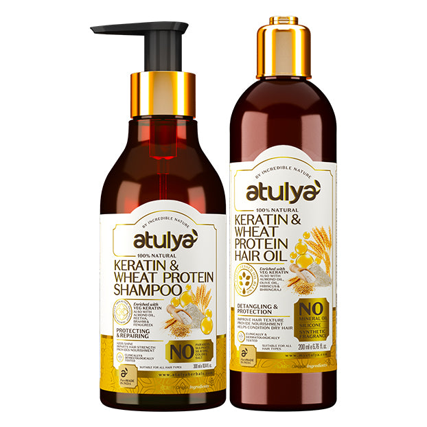 Atulya Keratin & Wheat Protein Hair Oil & Shampoo Combo for Strong Smooth Healthy Hair