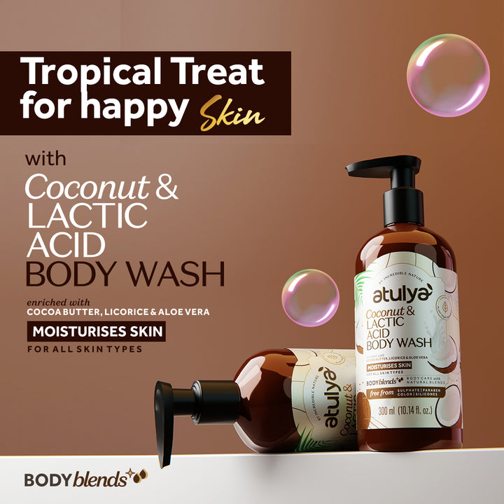 Atulya Coconut & Lactic Acid Body Wash | Paraben & SLS Free | Suitable for All Skin Types | 300 ML