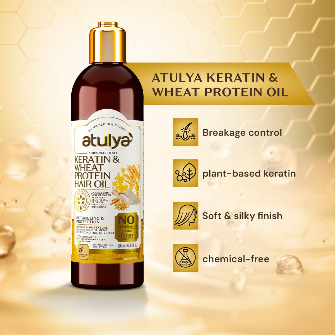 Atulya Keratin & Wheat Protein Hair Oil & Shampoo Combo for Strong Smooth Healthy Hair