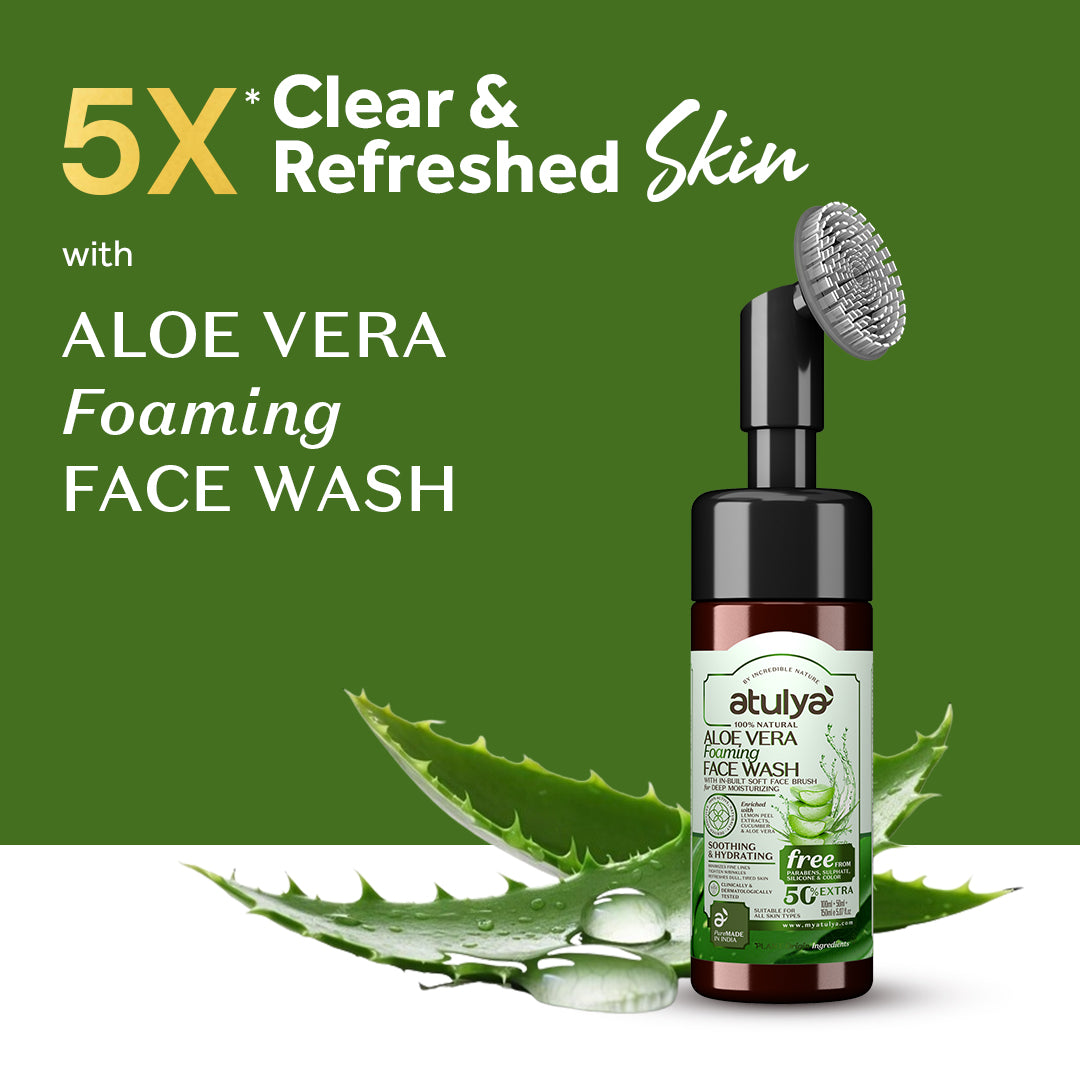 atulya Aloe Vera Foaming Face Wash with Built-In Silicone Brush - 150ml (BUY1GET1)