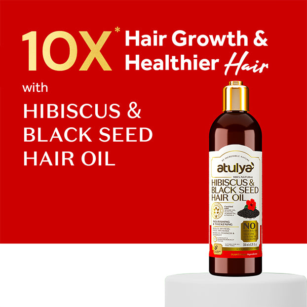 Atulya Hibiscus Organic Powder & Hibiscus Black Seed Hair Oil Combo for Nourished Healthy Hair