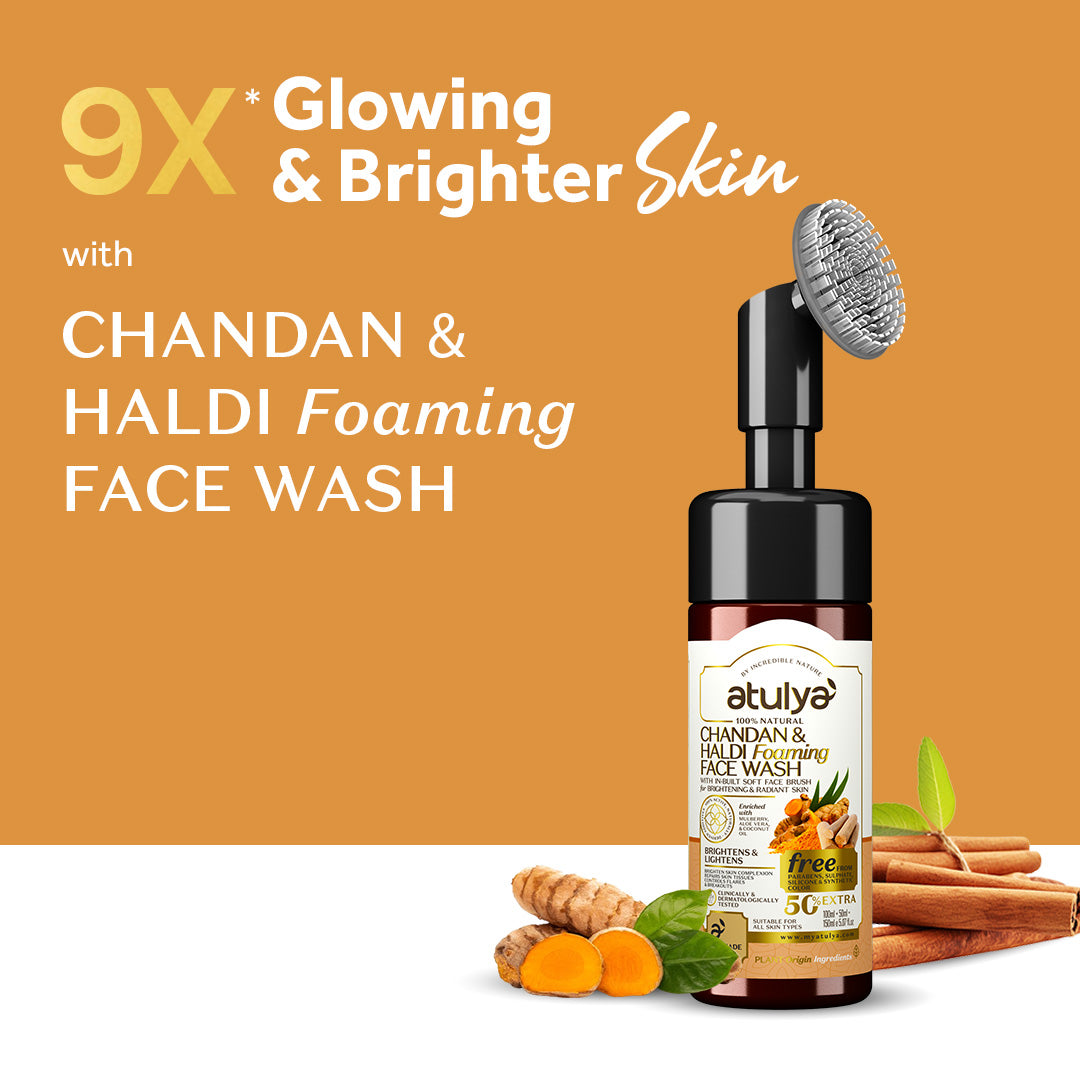 atulya Haldi & Chandan Foaming Face Wash with Built-In Silicone Brush - 150ml