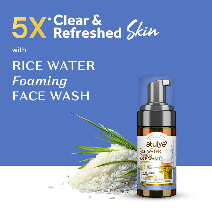 Atulya Rice Water Foaming Face Wash & Rose Water Facial Mist Toner Combo for Fresh Hydrated Skin