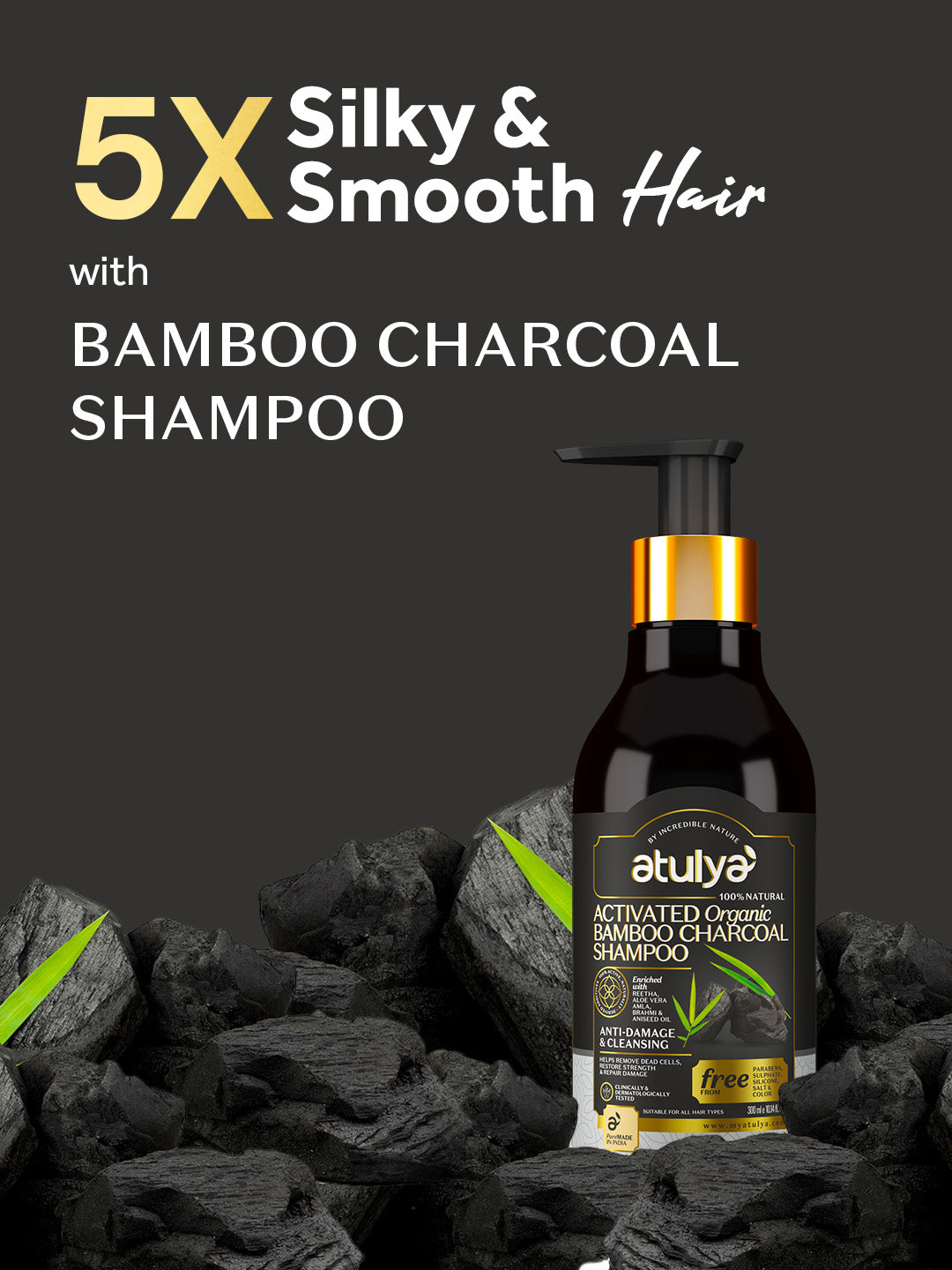 atulya Activated Bamboo Charcoal Shampoo 300ml