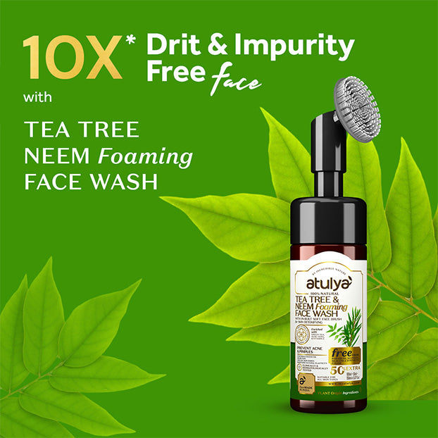 Atulya Tea Tree & Neem Foaming Face Wash and Hyaluronic Acid Face Serum Combo for Clear Hydrated Skin