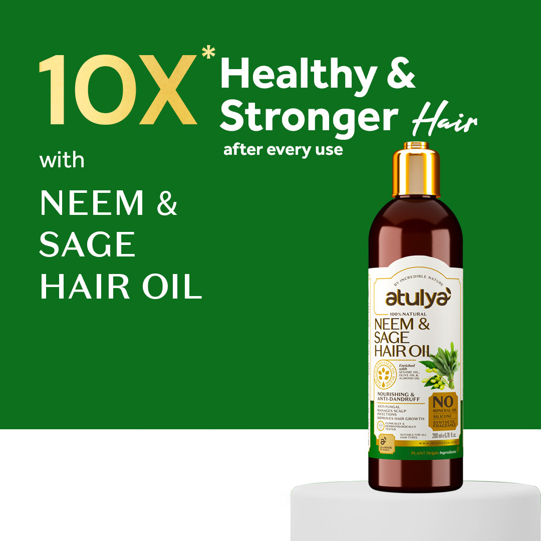 atulya Neem & Sage Hair Oil - Silicones, Parabens, Mineral Oil Free (100% Natural)