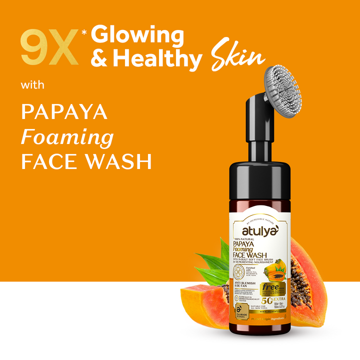 atulya Papaya Foaming Face Wash with Built-In Silicone Brush - 150ml