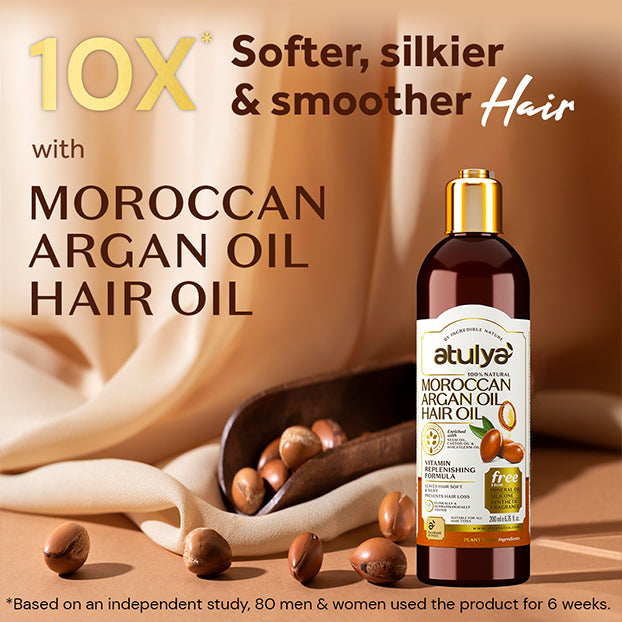Atulya Moroccan Argan Oil Shampoo and Hair Oil Combo for Smooth Nourished Shiny Hair