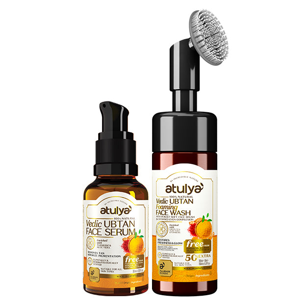 Atulya Vedic Ubtan Face Wash with Brush & Face Serum Combo for Clear Radiant Smooth Skin