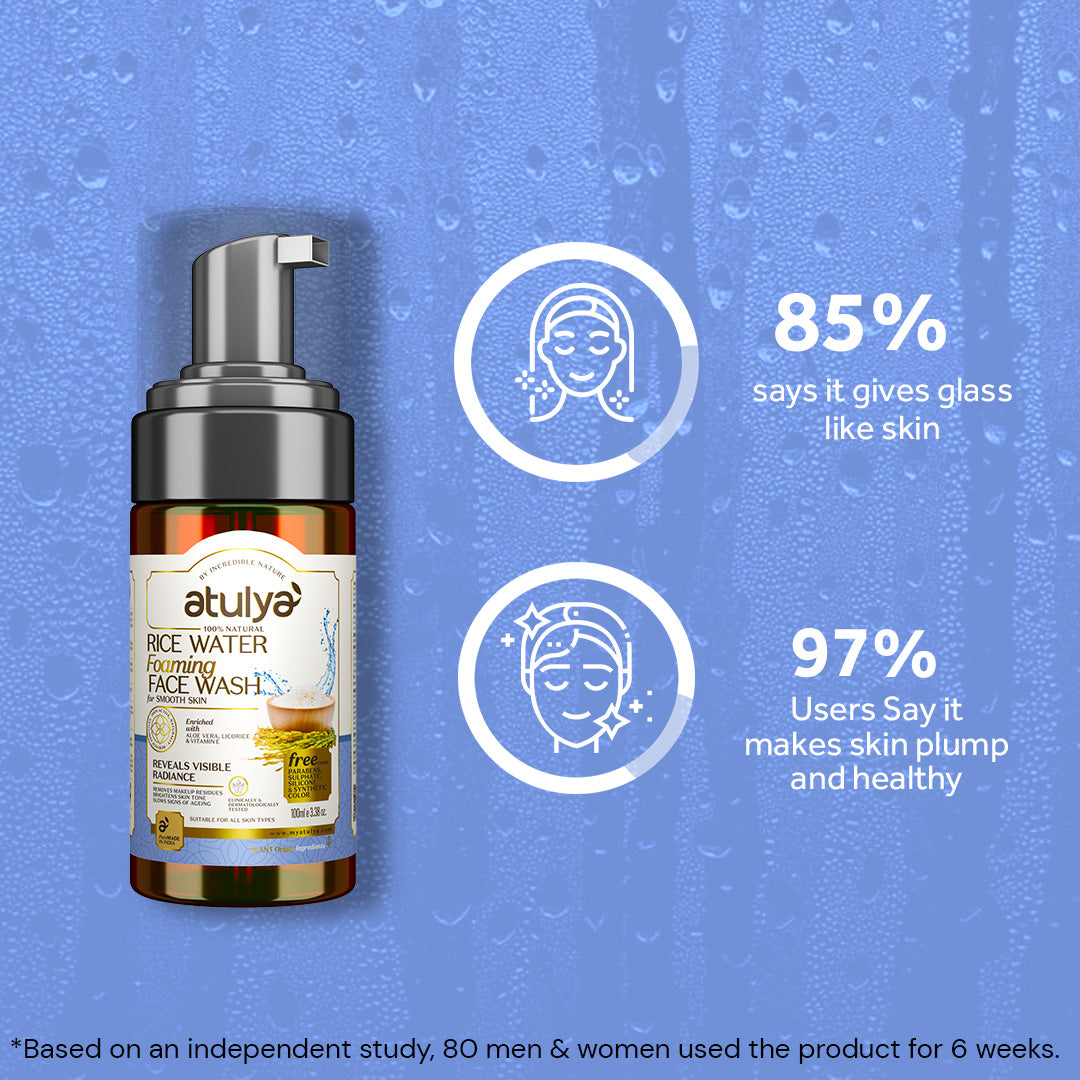Atulya Rice Water Foaming Face Wash & Rose Water Facial Mist Toner Combo for Fresh Hydrated Skin