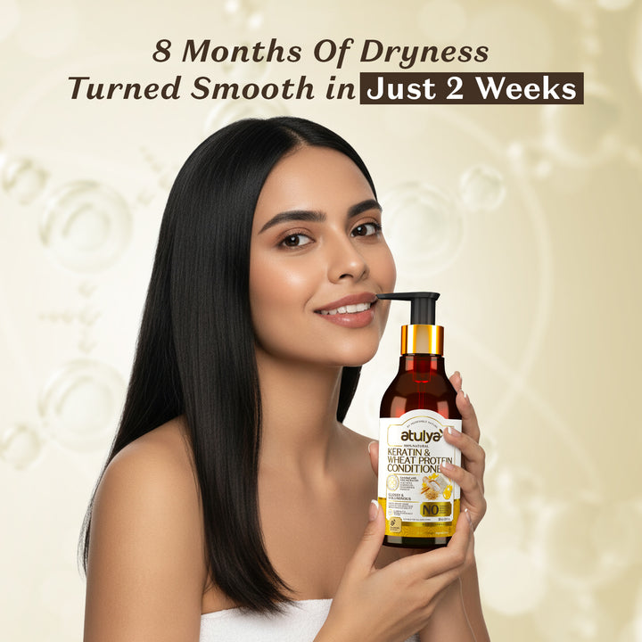 atulya Keratin & Wheat Protein Shampoo, Conditioner, Hair Oil with Hair Serum Combo (Set of 4)