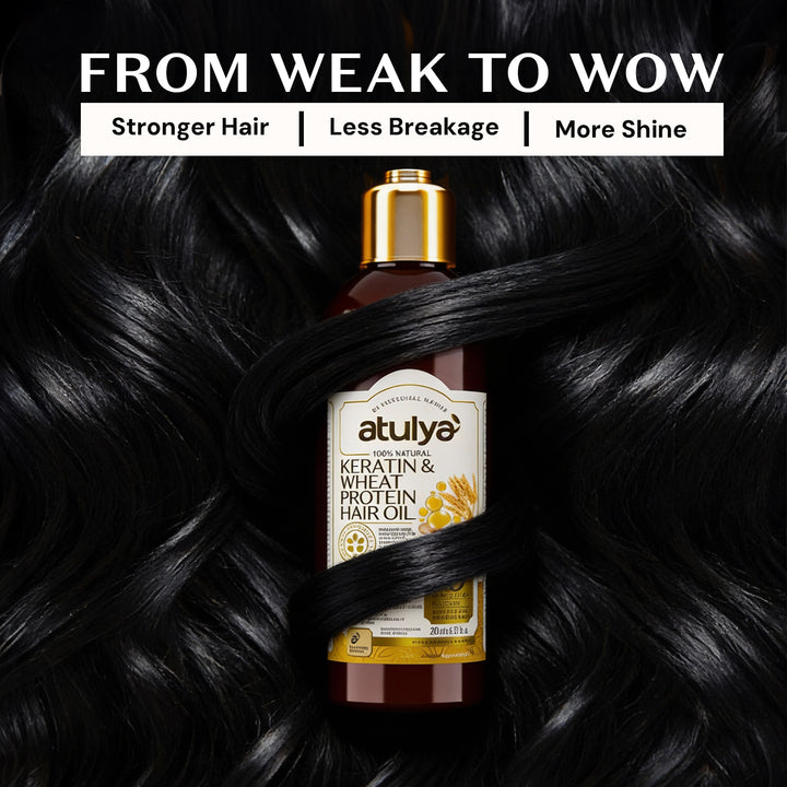 Atulya Keratin & Wheat Protein Hair Oil & Shampoo Combo for Strong Smooth Healthy Hair