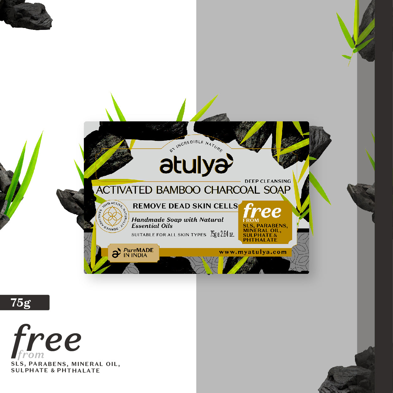 Atulya Activated Bamboo Charcoal Soap-75 g