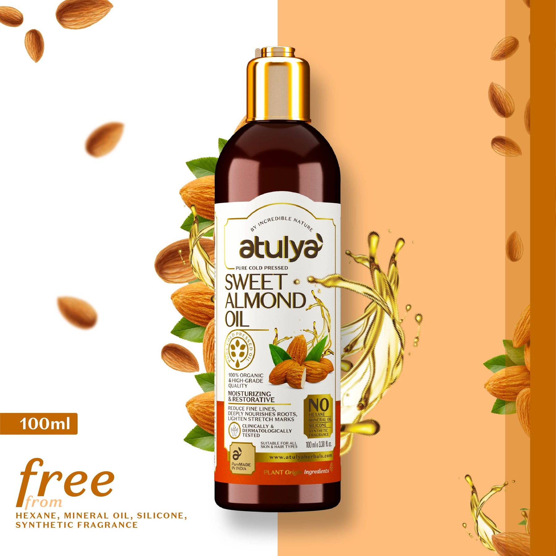 Pure Cold Pressed Sweet Almond Oil for Stretch Marks atulya