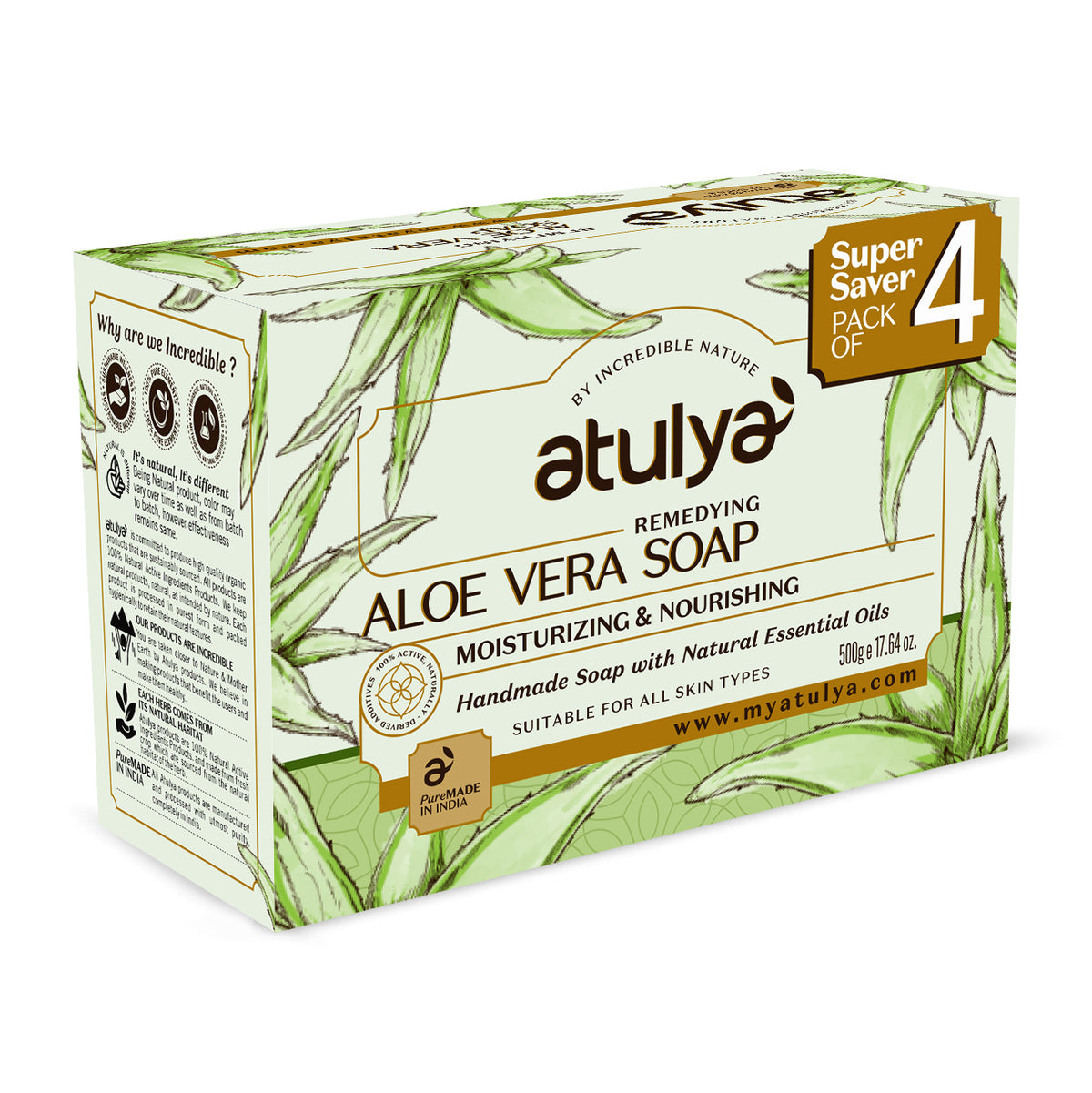Atulya Aloe Vera Soap | Moisturising and Nourishing (Pack of 4) - 300 gm