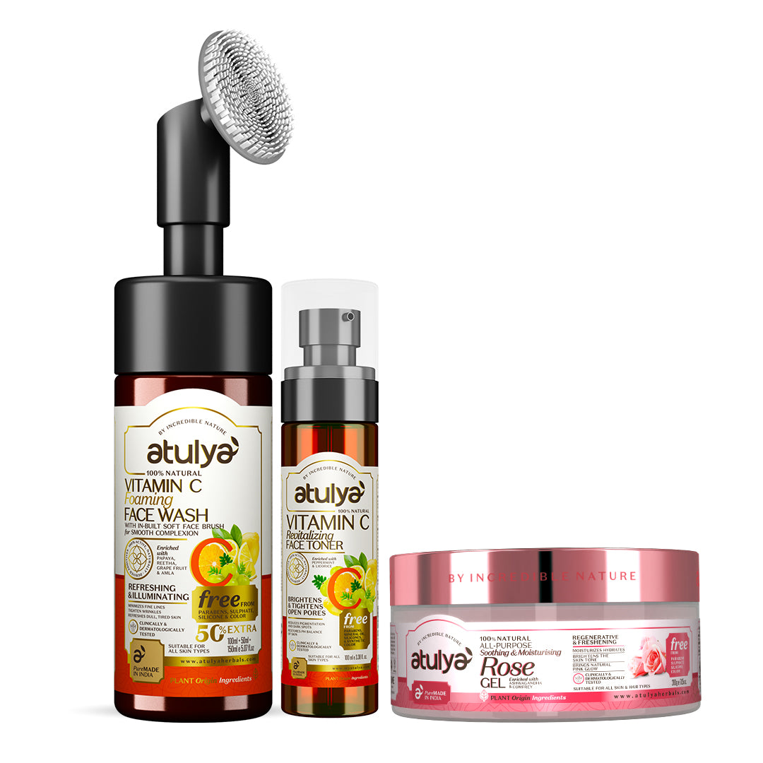 atulya Vitamin C (Foaming Face wash 150ml + Toner) + Rose Gel