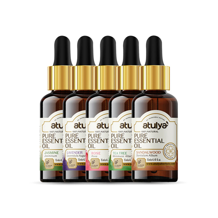 Atulya Tea Tree, Sandalwood, Lavender, Rose & Jasmine Essential Oil (Pack of 5) (15ml x 5)