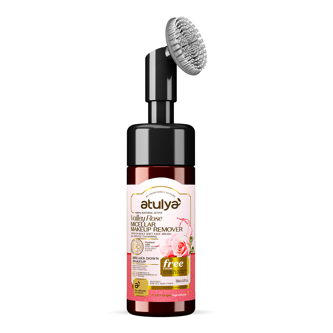 atulya Valley Rose Micellar Water with Foaming Brush for Removing Makeup - 150ml