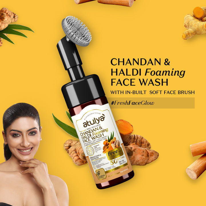 atulya Haldi & Chandan Foaming Face Wash with Built-In Silicone Brush - 150ml