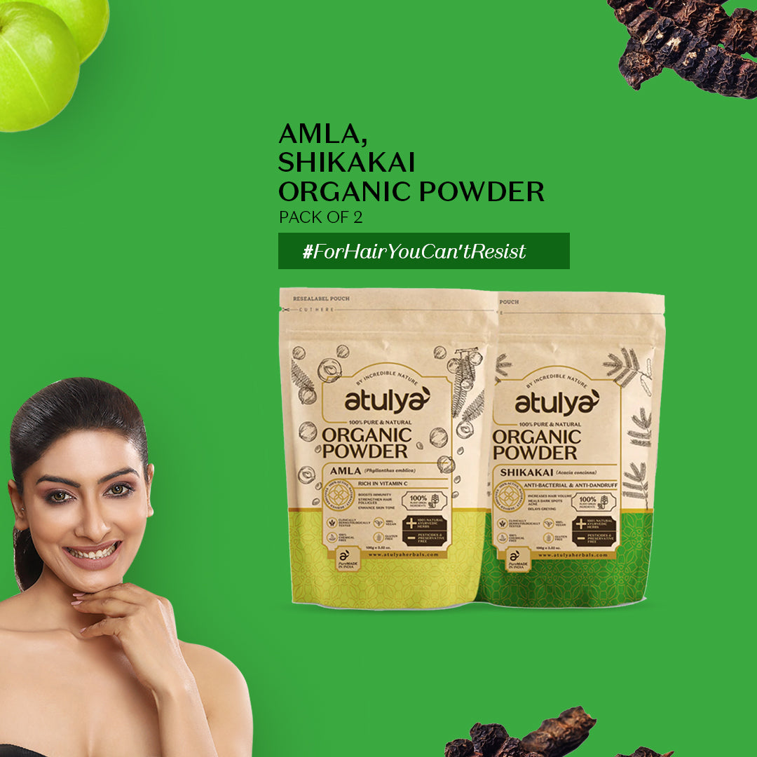 Atulya 100% Pure & Natural Organic Powder Amla & Shikakai Powder (Pack of 2)