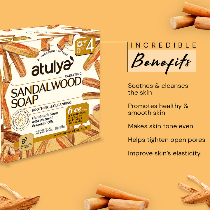 atulya Sandalwood Soap - 300gm (Pack of 4)