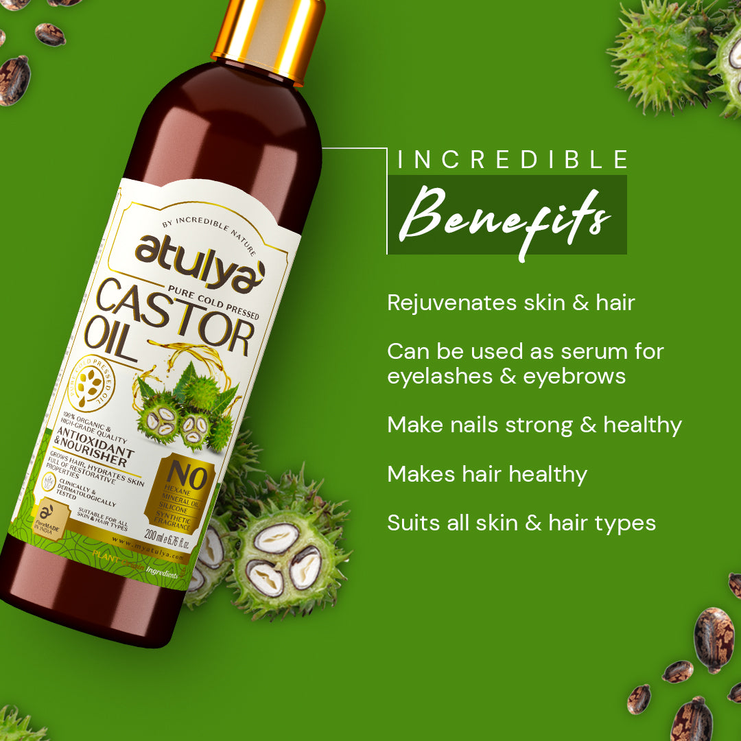 atulya Pure Cold Pressed Castor Oil - Hexane, Mineral Oil, Silicone & Synthetic Fragrance-Free (100% Natural)