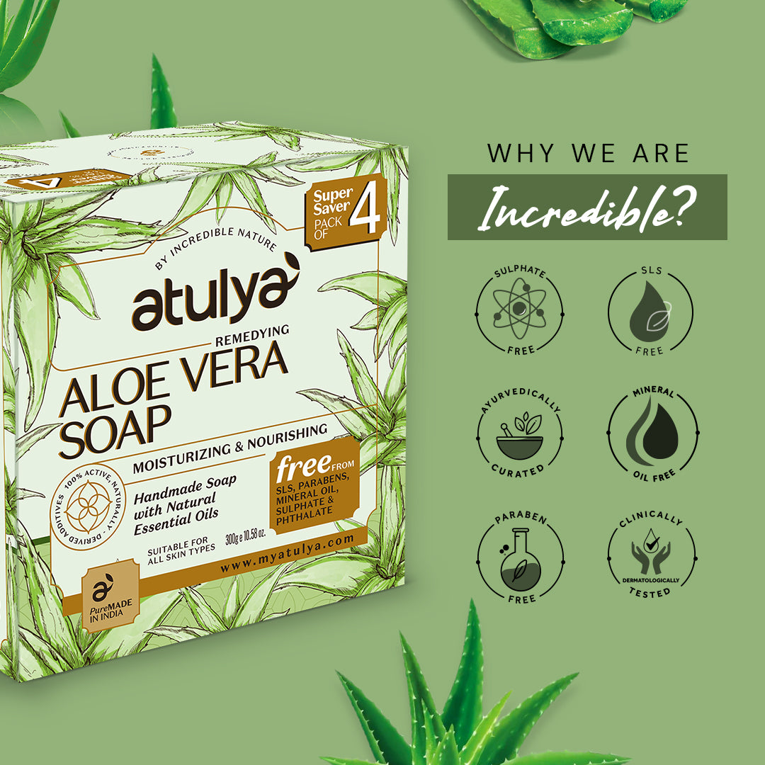 atulya Aloe Vera Soap - 300 gm (Pack of 4)