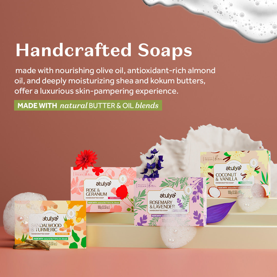 atulya Coconut & Vanilla Handcrafted Soap | Provides Deep Moisturization | Gentle Cleansing Formula | Prevents Dryness | Natural Butter & Oil Blends (100gm)