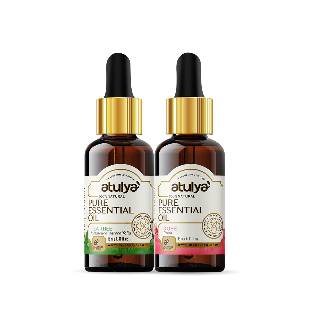 Atulya Tea Tree & Rose Essential Oil Combo (Pack of 2)