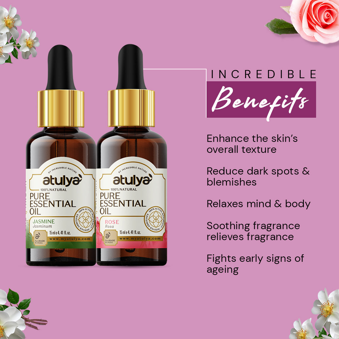 Atulya Jasmine & Rose Essential Oil Combo (Pack of 2)