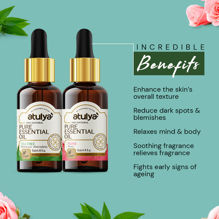 Atulya Tea Tree & Rose Essential Oil Combo (Pack of 2)